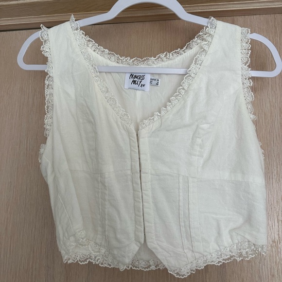 Princess Polly Tops - Princess Polly Cream Lace Trim Sleeveless Crop Top
